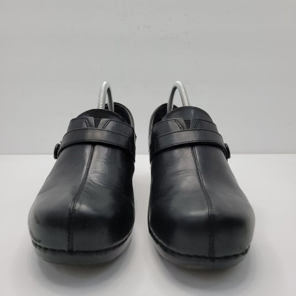 Dansko Solstice Women's Black Leather Slip On Button Clog Shoes US Size 9 EU 41 - Picture 3 of 8